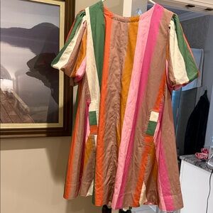 ENTRO Multicolor Striped Mini Dress - Pink, Orange, Green, Cream, Brown